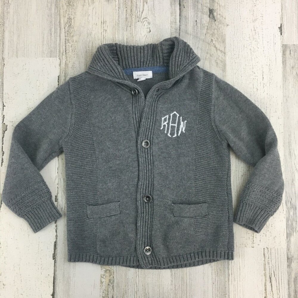 Angel Dear Gray Cardigan Sweater Boys 18 to 24 M Shawl Collar 100% Cotton